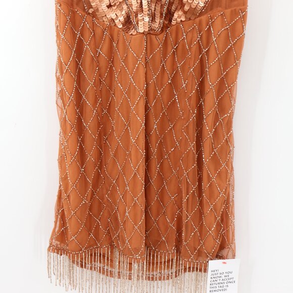 NWT ASOS Bronze Sequin Embellished Butterfly Mesh Fringe Beaded Mini Dress - Picture 6 of 12